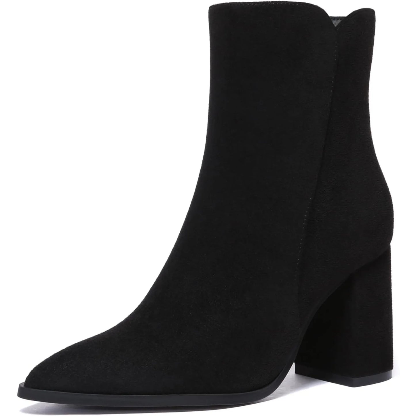 Women's Heeled Ankle Boots Fashion Pointed Toe Chunky Block Heel Side Zipper Short Booties