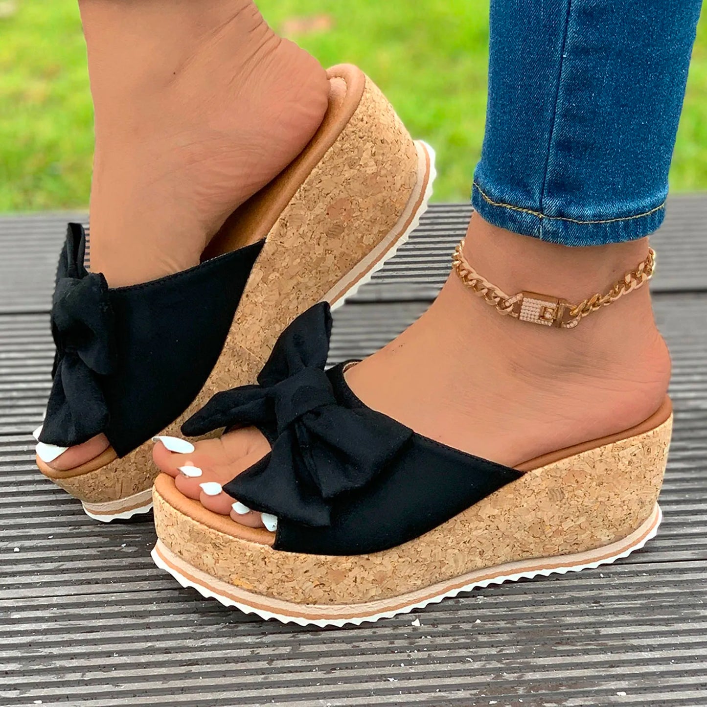 Women Shoes Summer Fashion Modern Slippers Outdoor Simple Princess Beach Slippers Women Bow Tie Wedge Leopard Ladies Shoes