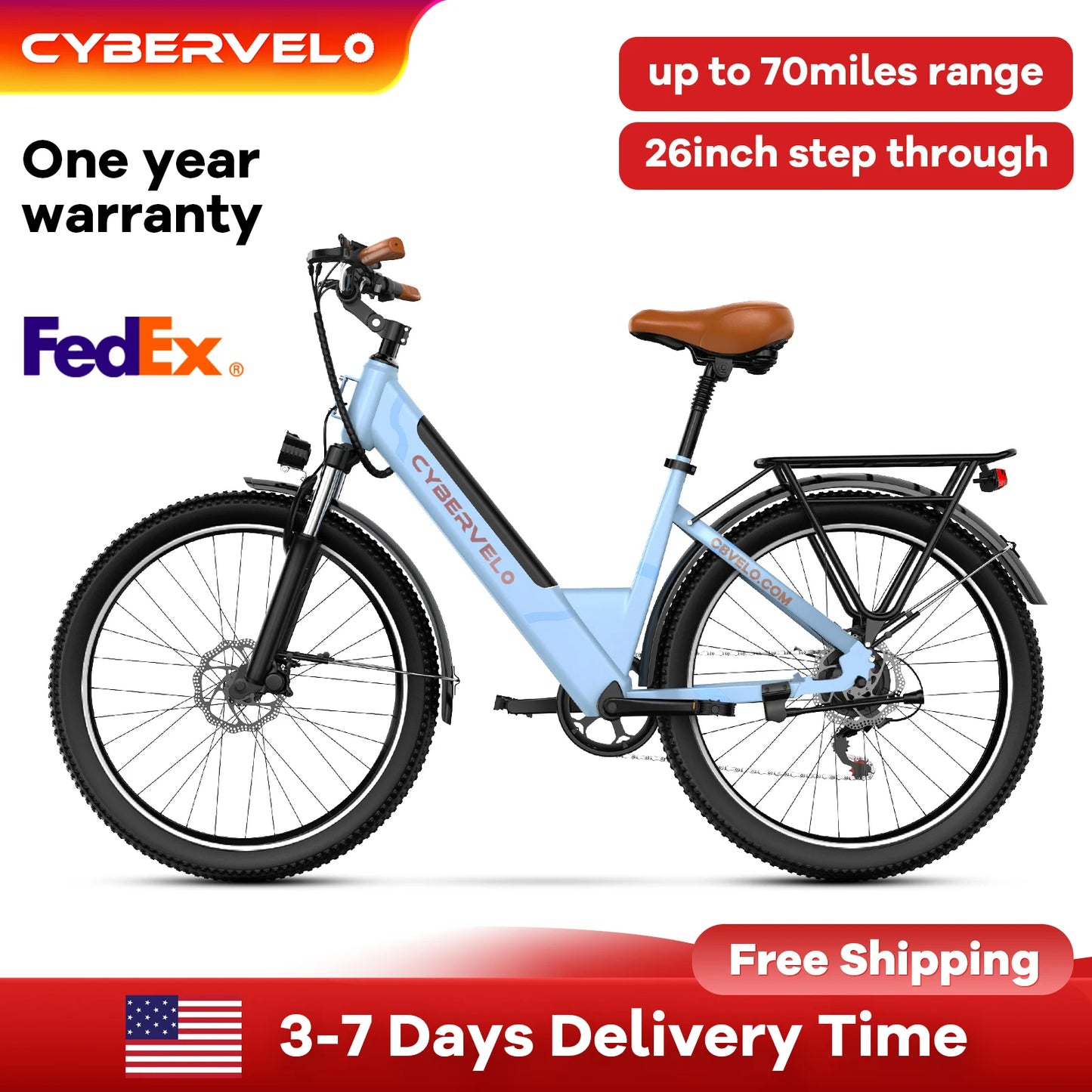Aoango EK2 Step Thru Electric Bicycle 1000W Peak Motor