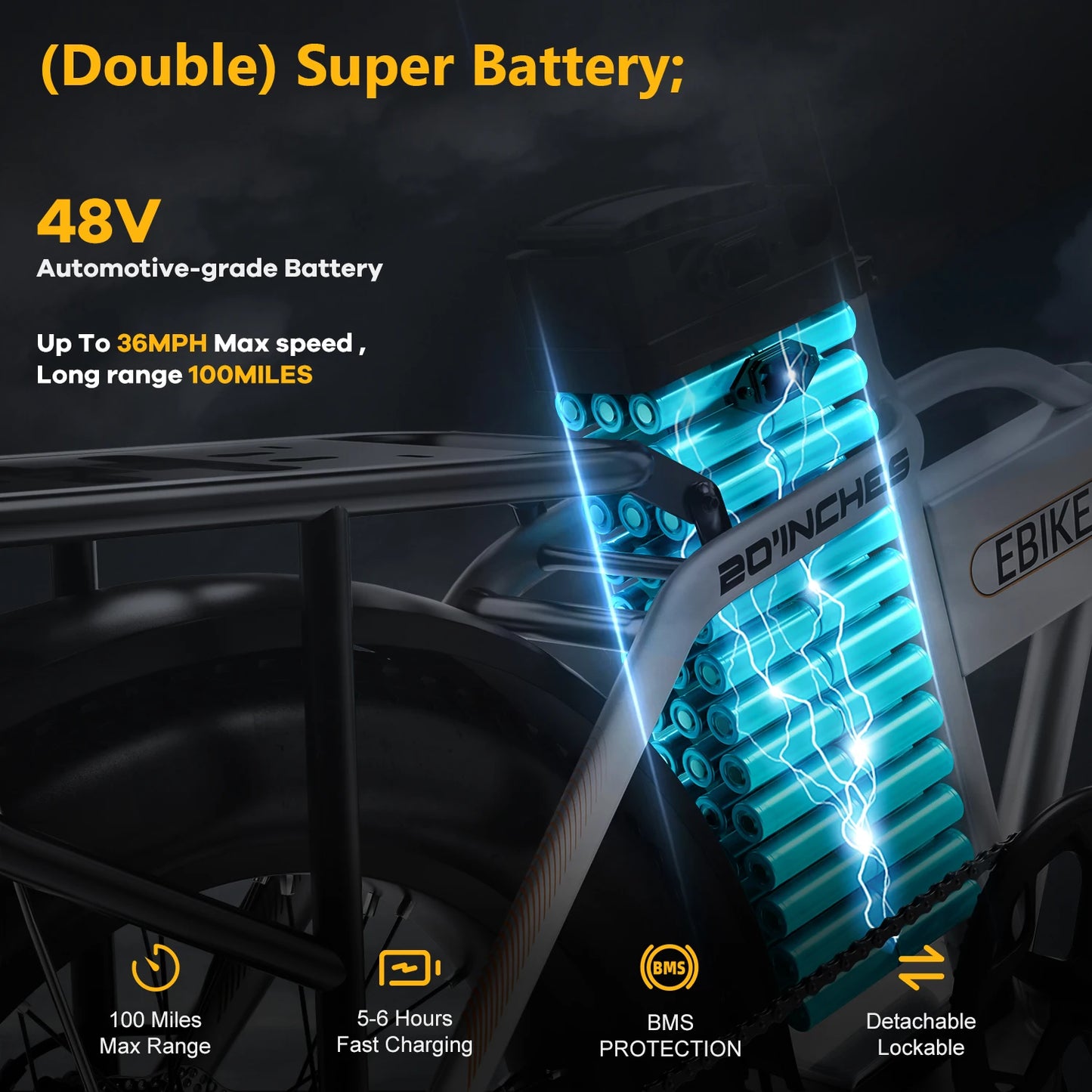 CYBERVELO 1000W Foldable Fat Tire Ebike With Removable Battery
