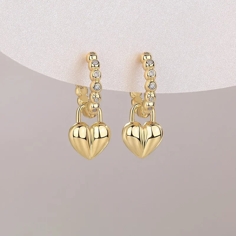 JIUZUAN 18K Gold Plated Heart Drop Earrings With Moissanite