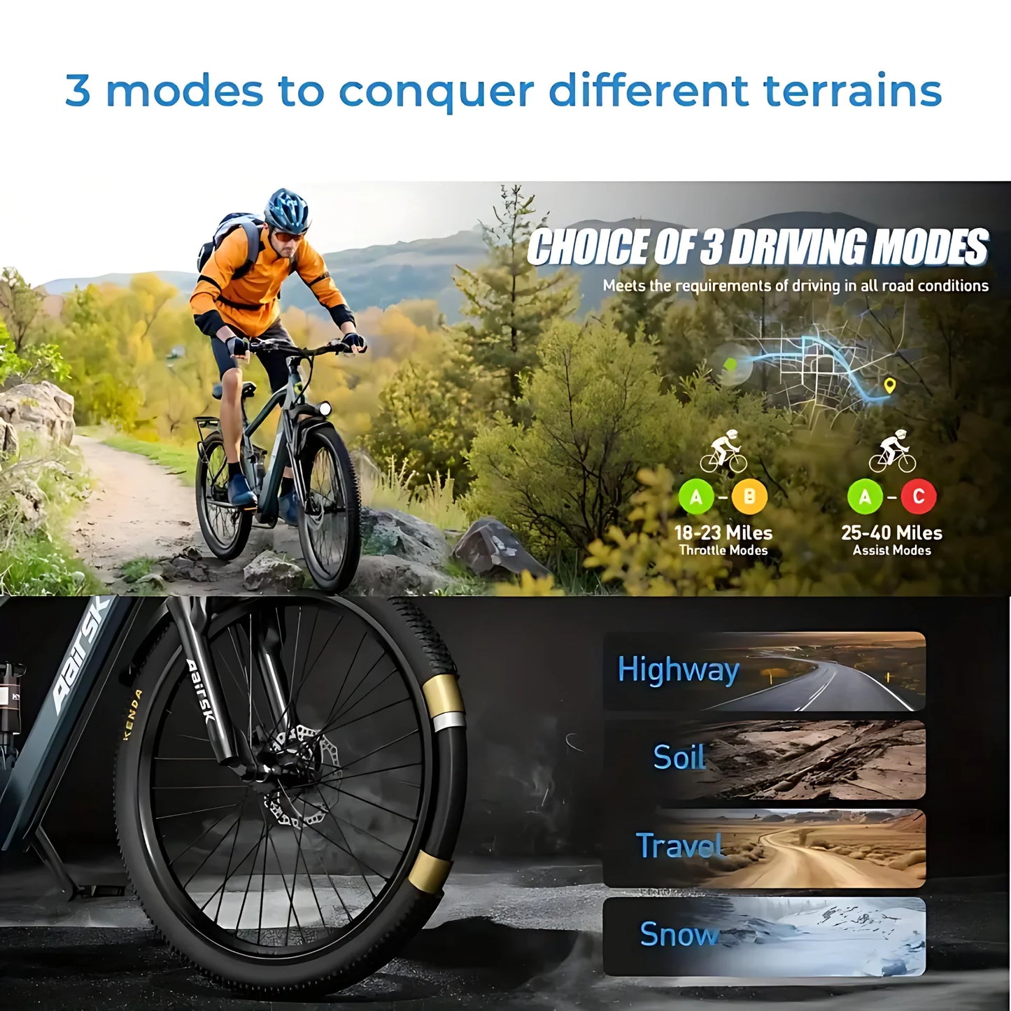 Aairsk 750W Mountain Electric Bike Shock Absorbers Adults