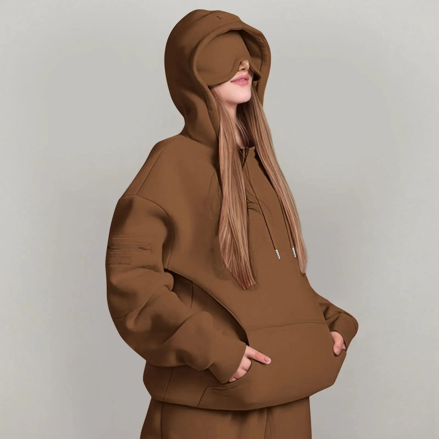 Unisex Hooded Sweatshirt With Built In Eye Mask Pullover