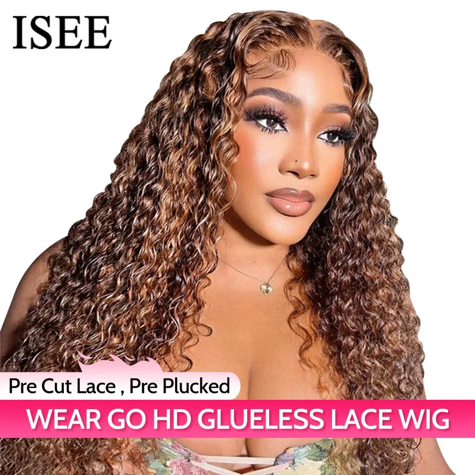 ISEE Hair Glueless Mongolian Deep Wave Lace Wig 6x4