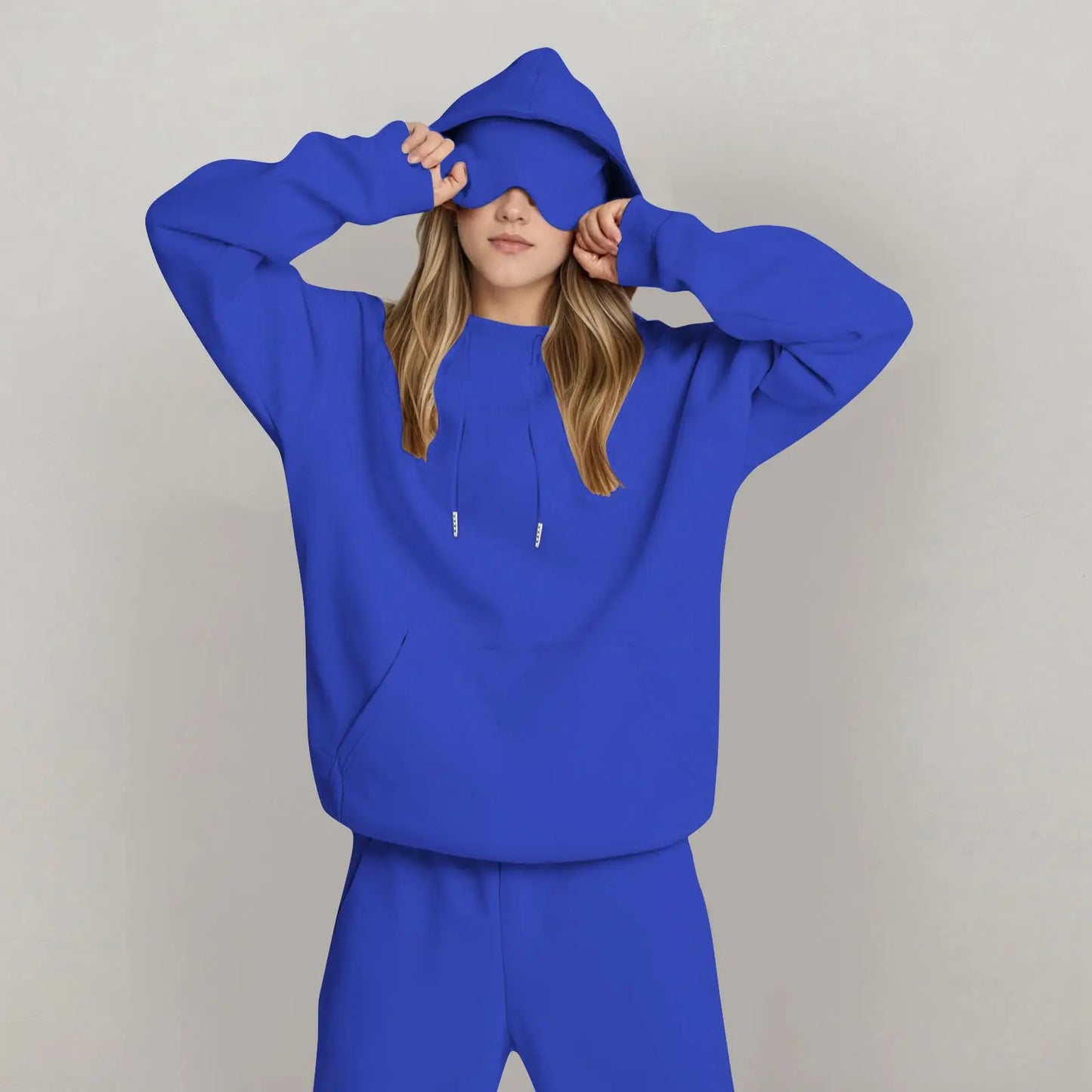 Unisex Hooded Sweatshirt With Built In Eye Mask Pullover