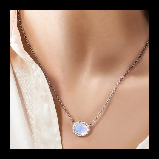 Moonstone Charm Necklace Zircon Setting Jewelry Elegant