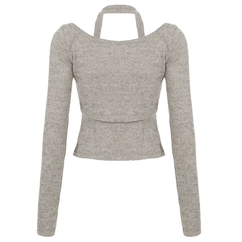 Sweetown Women's Halter Top and Long Sleeve Blouse Set