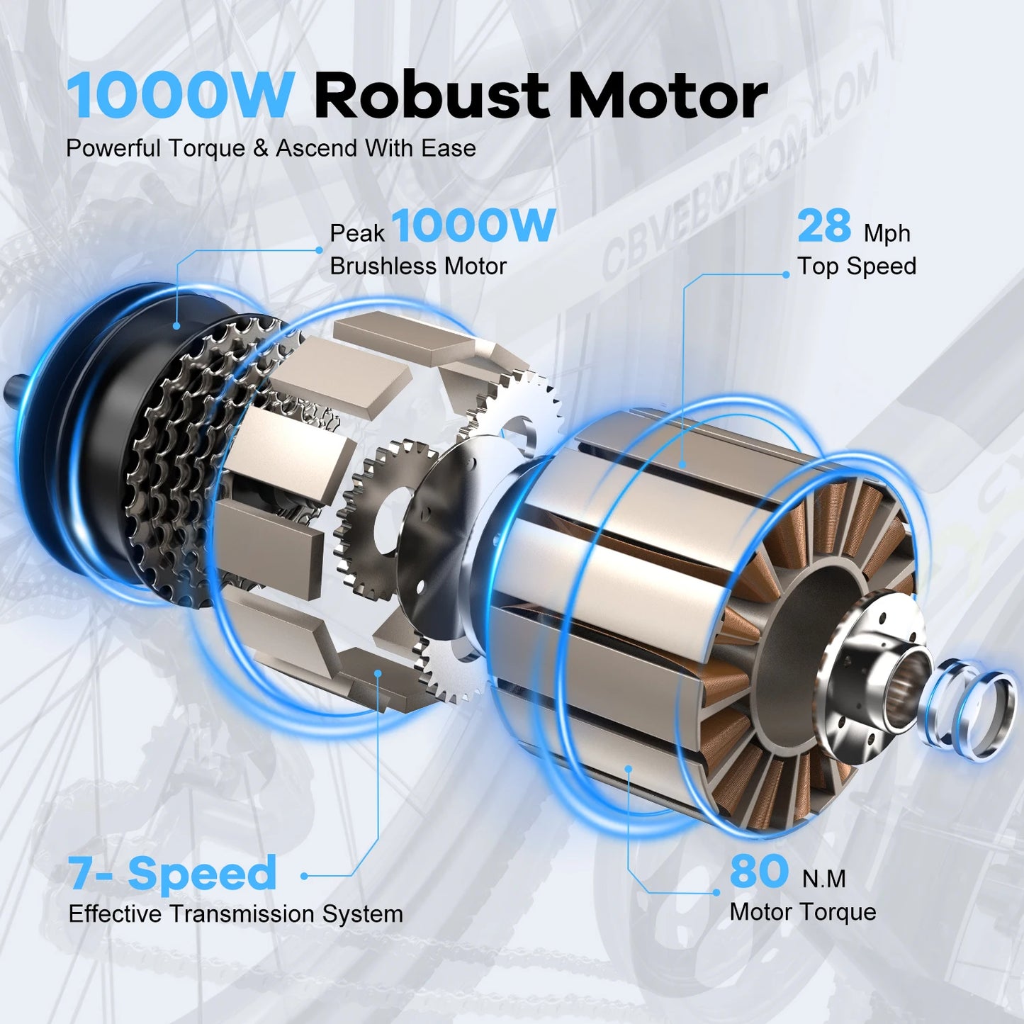 CYBERVELO Electric Bike 7 Speed With Removable Battery
