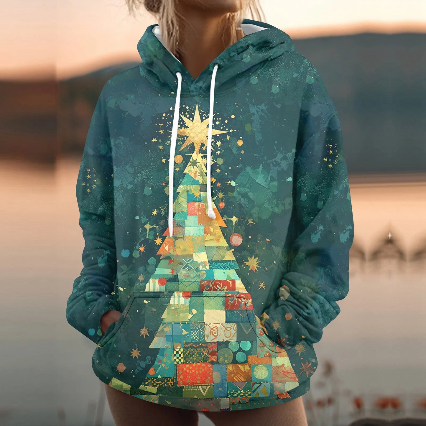Womens Hooded Sweatshirt Printed Casual With Pockets