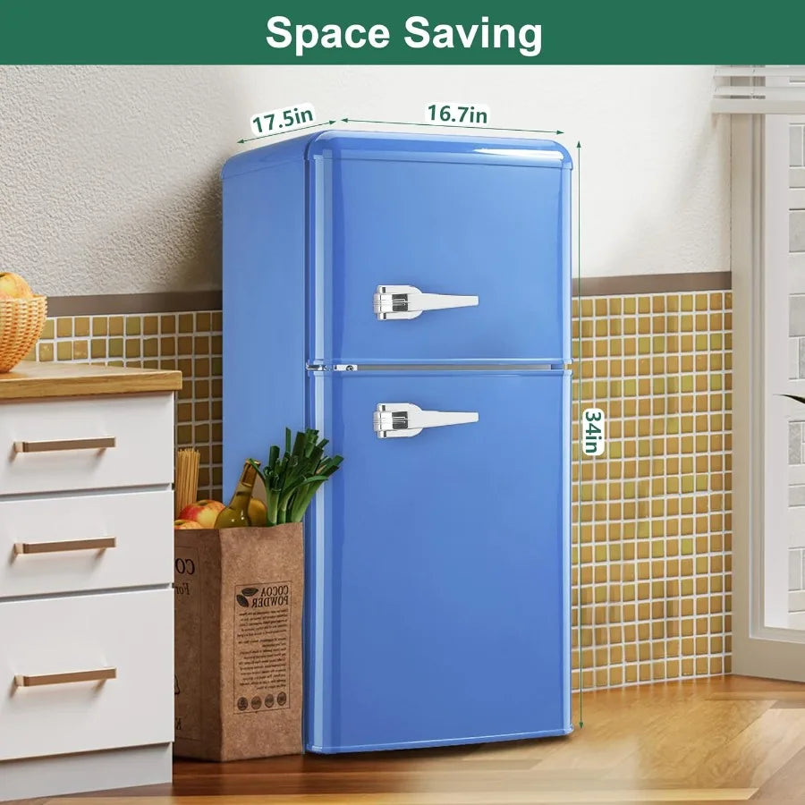 XMSJ Retro Mini Fridge With Freezer, Vintage Compact Refrigerator