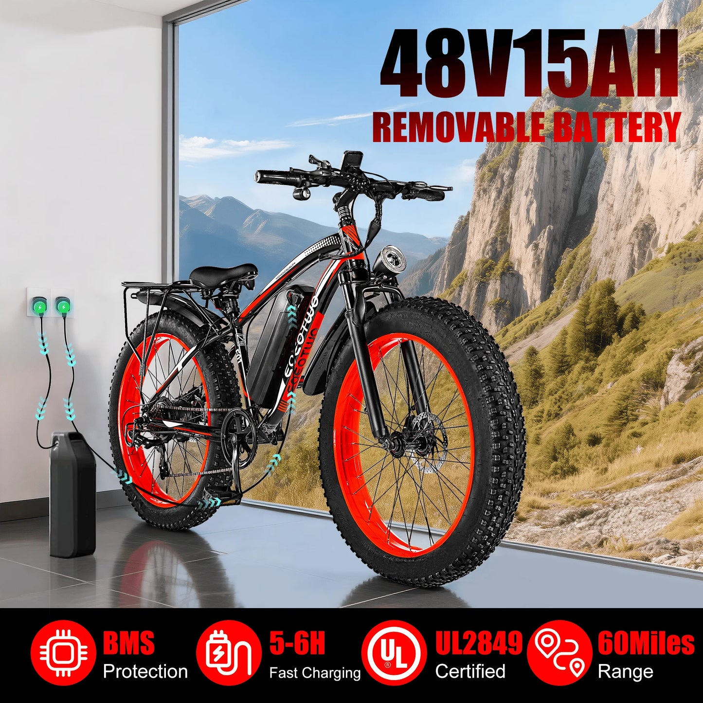 EOEOTWOC Electric Mountain Ebike 1500W 34MPH 48V 15Ah Battery