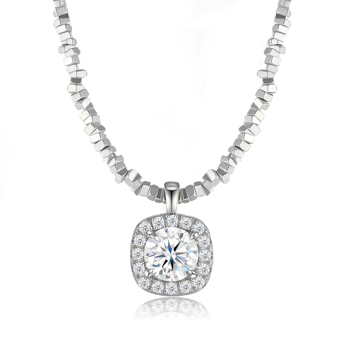 JIUZUAN Moissanite Square Pendant Necklace 925 Silver Plated Jewelry