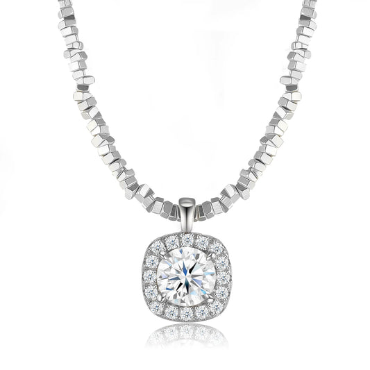 JIUZUAN Moissanite Square Pendant Necklace 925 Silver Plated Jewelry