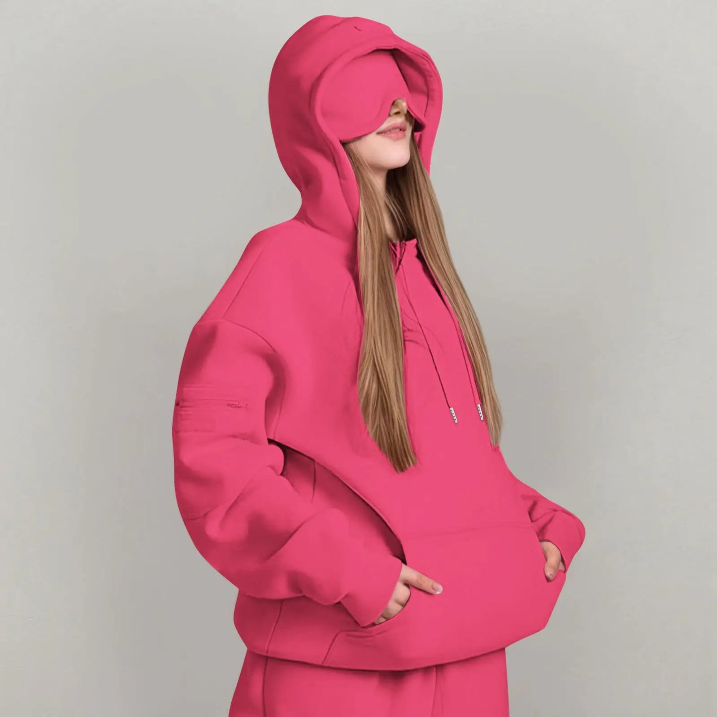 Unisex Hooded Sweatshirt With Built In Eye Mask Pullover