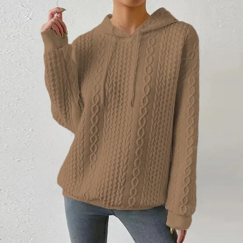 LISMCN PremiumQuality Solid Color Hooded Collar Oversized Long Sleeve KnitwearSweater
