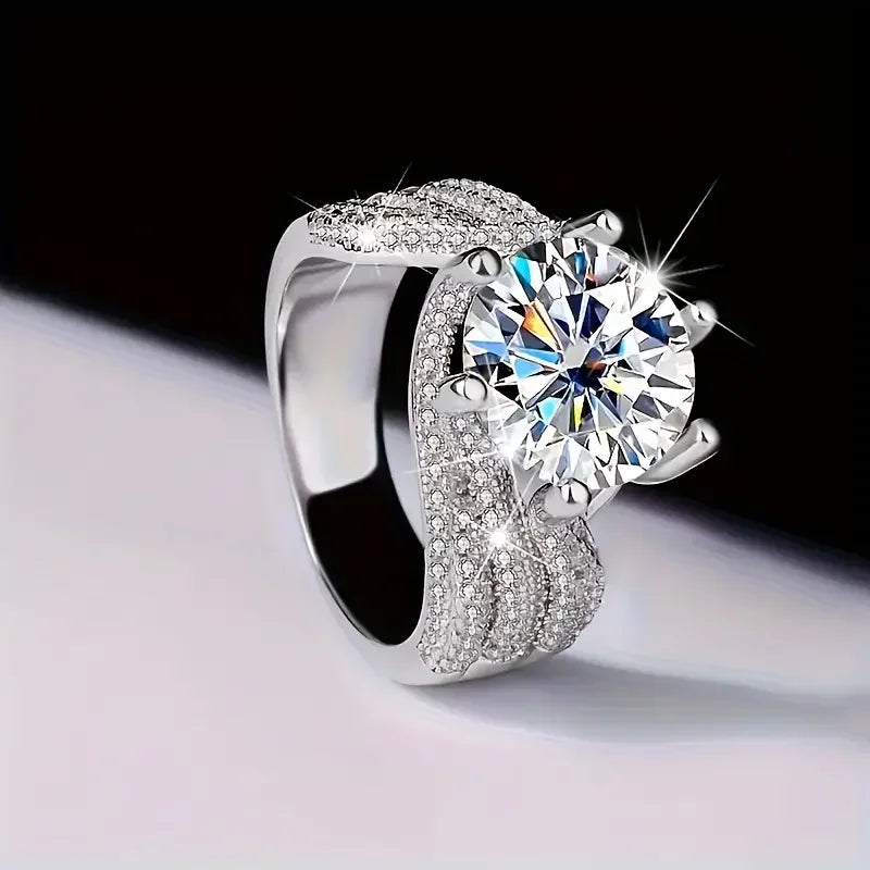 Moissanite Engagement Ring 5CT S925 Silver Round Stones Claw Setting
