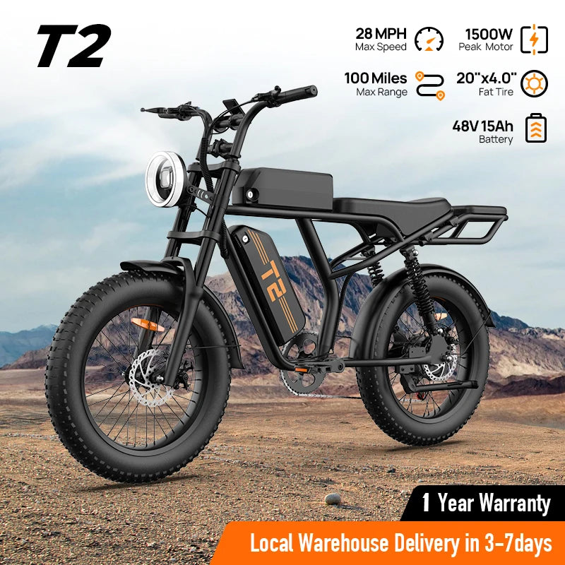 URLIFE 1500W Peak Electric Mountain Bike 48V 15.6Ah Removable Battery 28 MPH 100 Mile Range Fat Tire