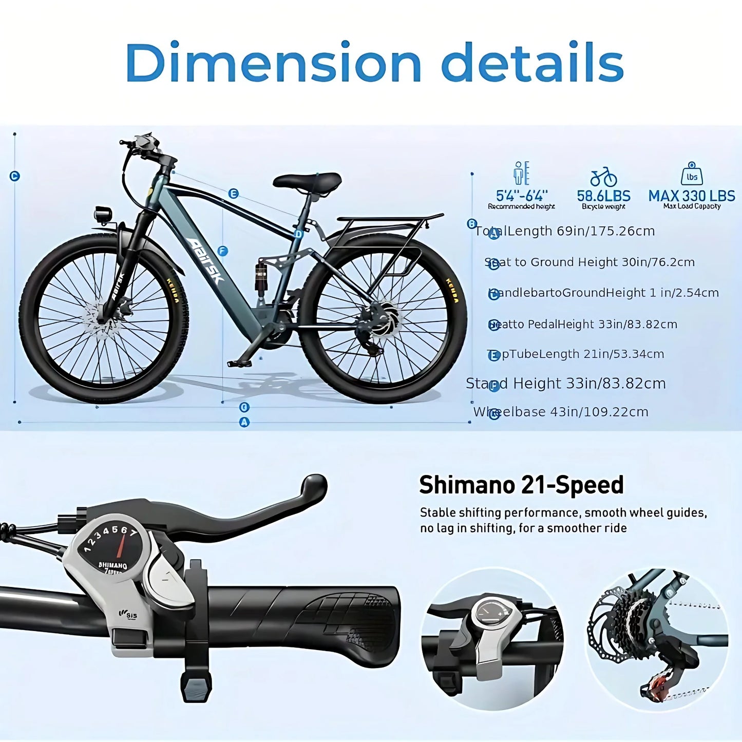 Aairsk 750W Mountain Electric Bike Shock Absorbers Adults