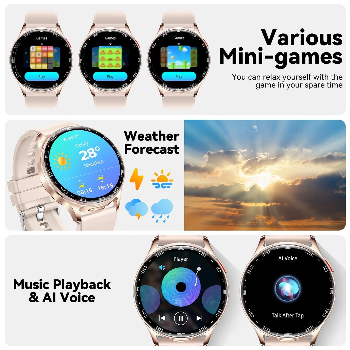EIGIIS Smartwatch With Earbuds Fitness Tracker 2-In-1 Waterproof
