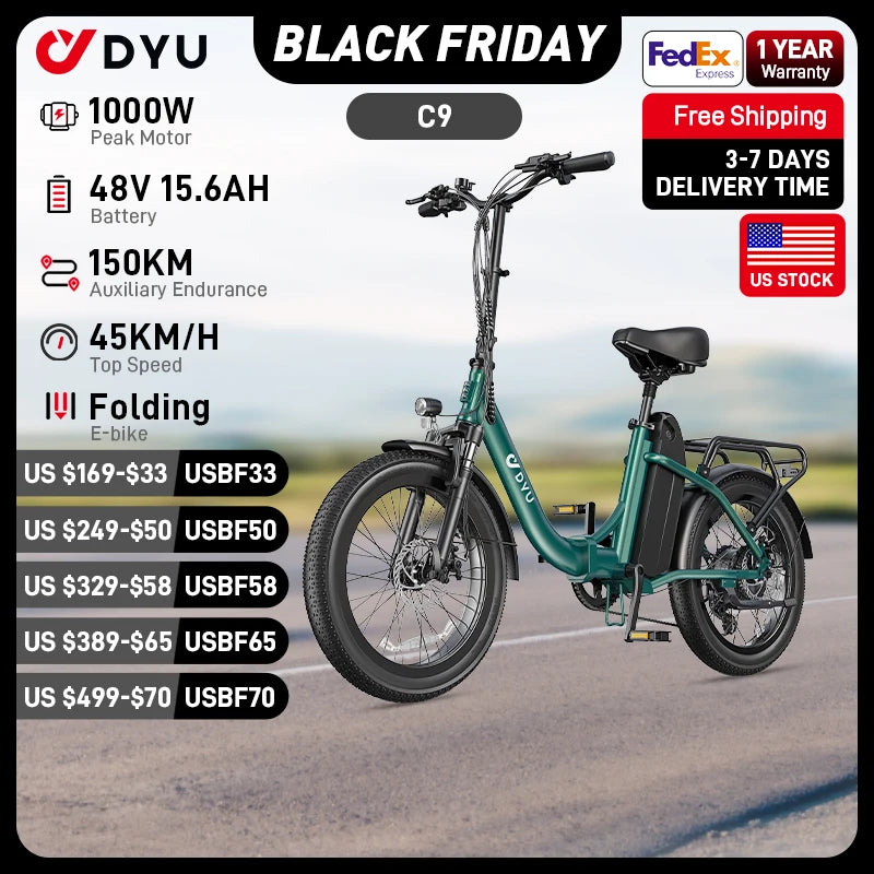 DYU C9 Folding Electric Bike 250W City Commuter