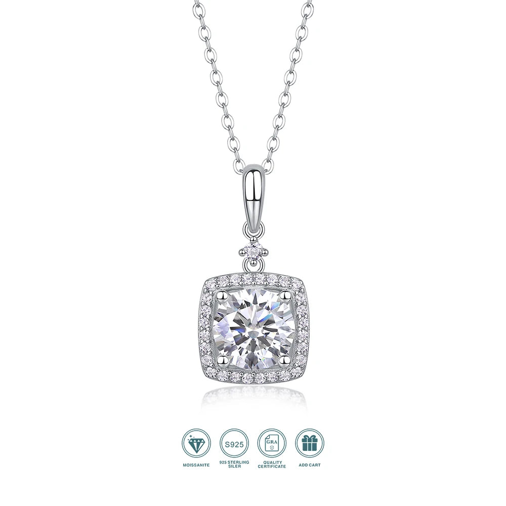 Jiuzuan 2 Carat Moissanite Pendant Necklace 18K Gold Plated