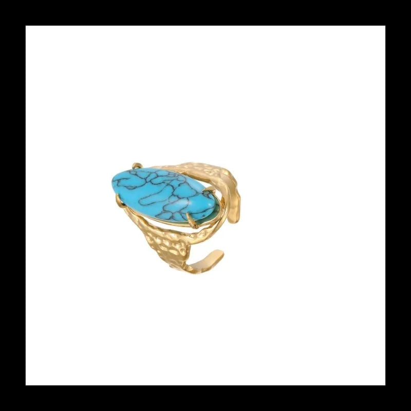 Popular Turquoise Natural Stone Necklace Light Luxury Ins Titanium Steel Ring Bohemian Earrings Jewelry Wholesale