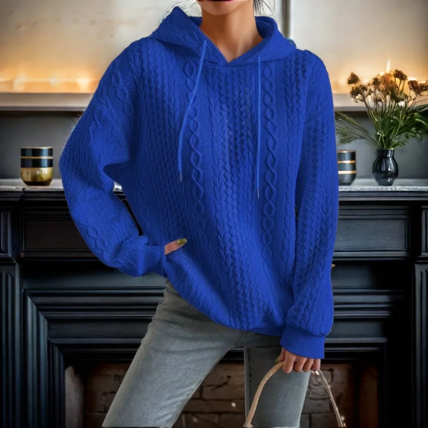 LISMCN PremiumQuality Solid Color Hooded Collar Oversized Long Sleeve KnitwearSweater