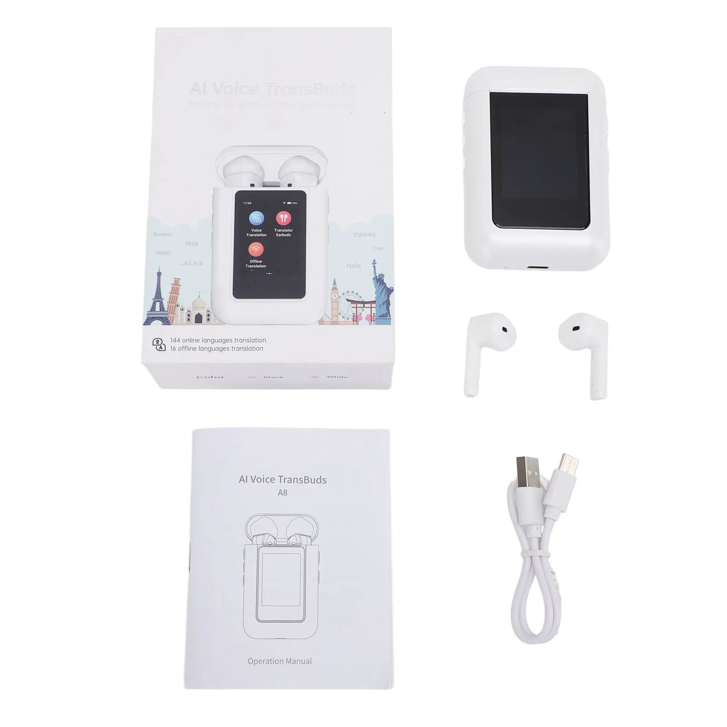 Docooler Translator Earbuds LCD Bluetooth 144 Languages