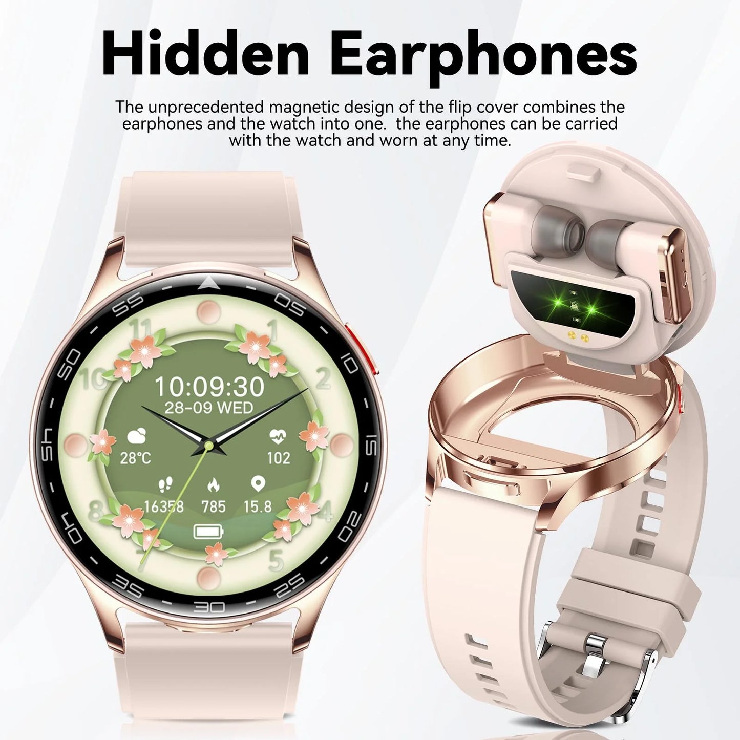 EIGIIS Smartwatch With Earbuds Fitness Tracker 2-In-1 Waterproof