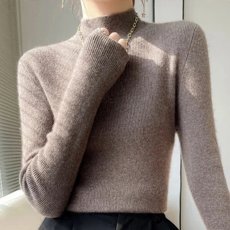 Solid Half Turtleneck Knit Sweater Women Harajuku Korean Thick Knitwear