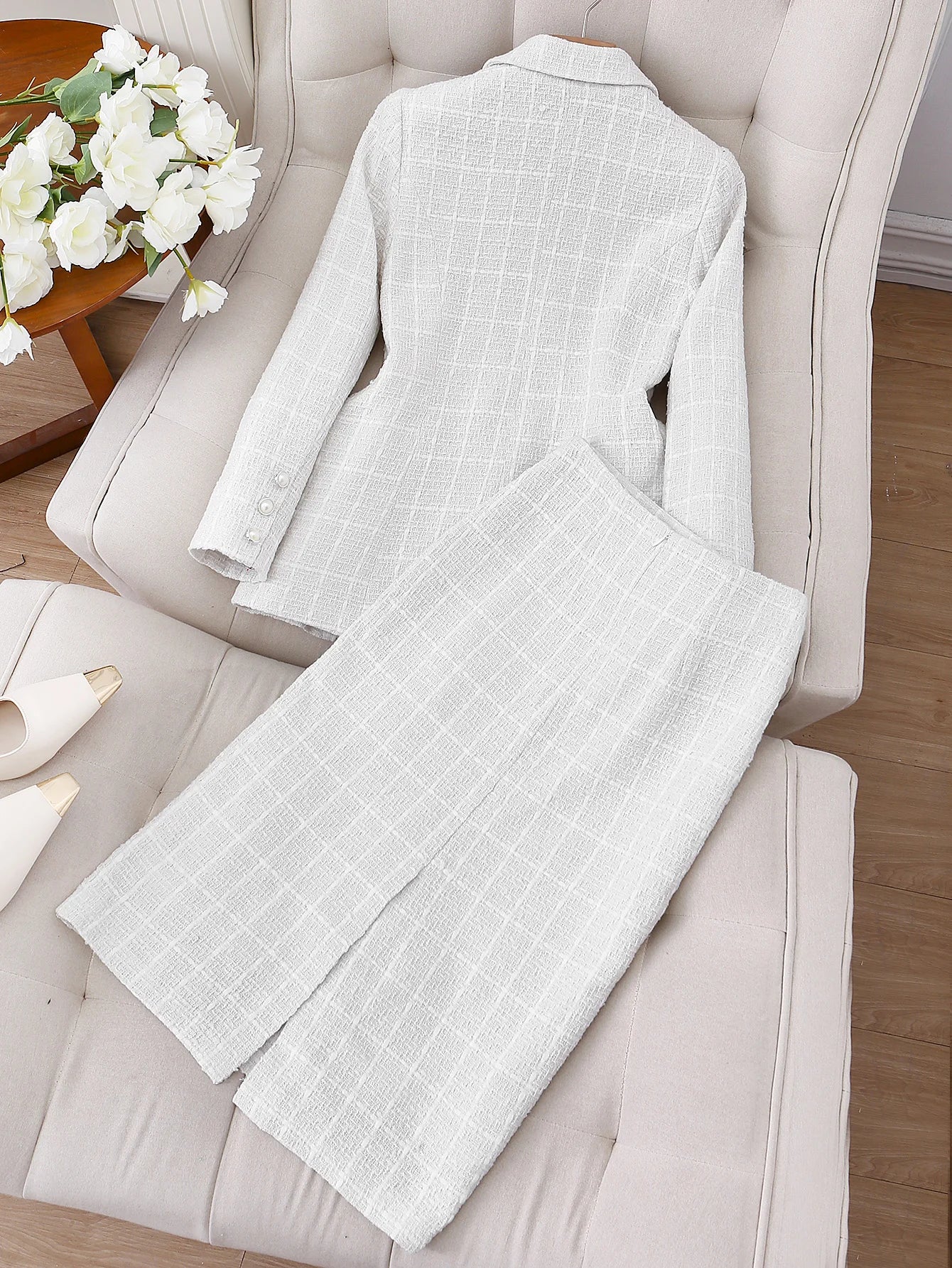 Women Regular Fit Lapel Collar Jacket And Skirt Suit Set