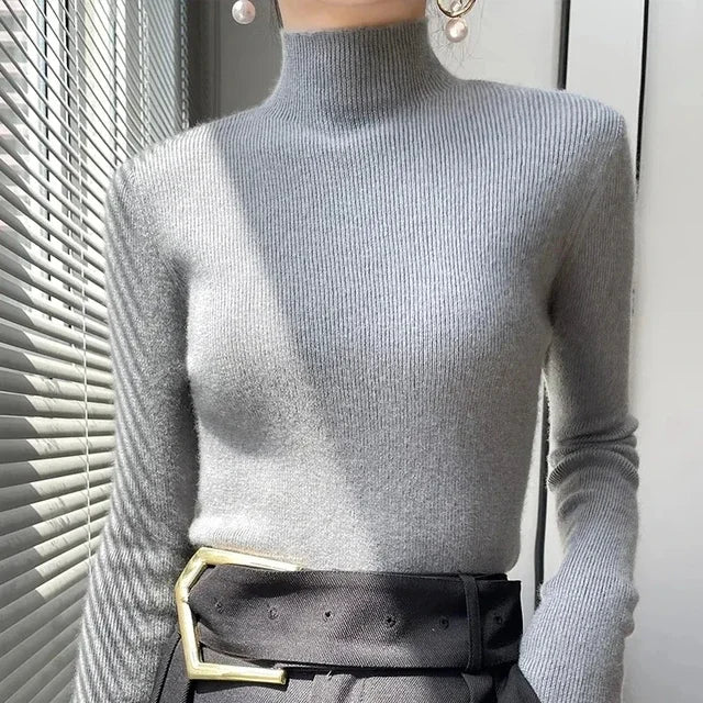 Solid Half Turtleneck Knit Sweater Women Harajuku Korean Thick Knitwear