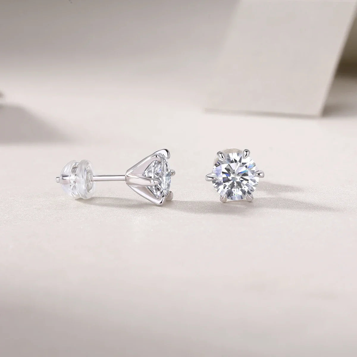 JIUZUAN Moissanite 6-Prong Stud Earrings 925 Sterling Silver Gold Plated