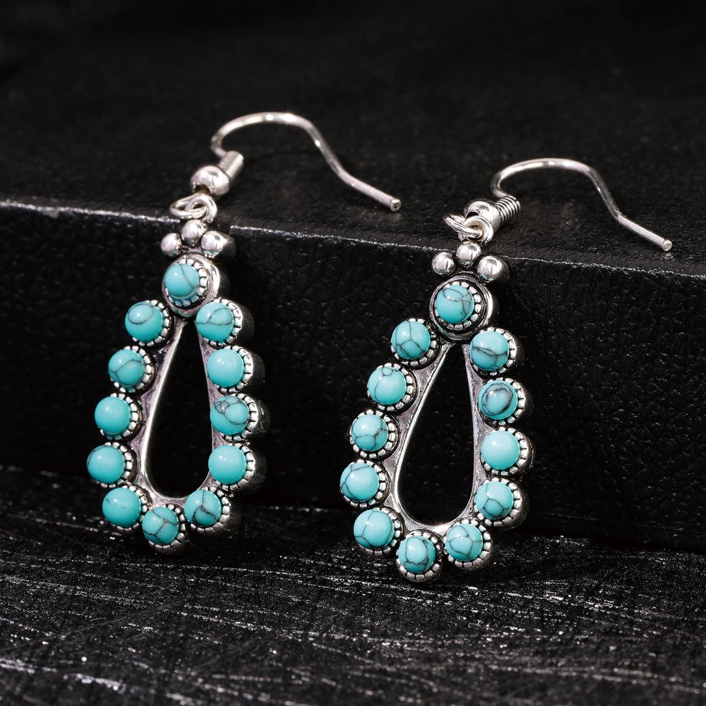 925 Silver Turquoise Drop Earrings With 12 Turquoise Stones