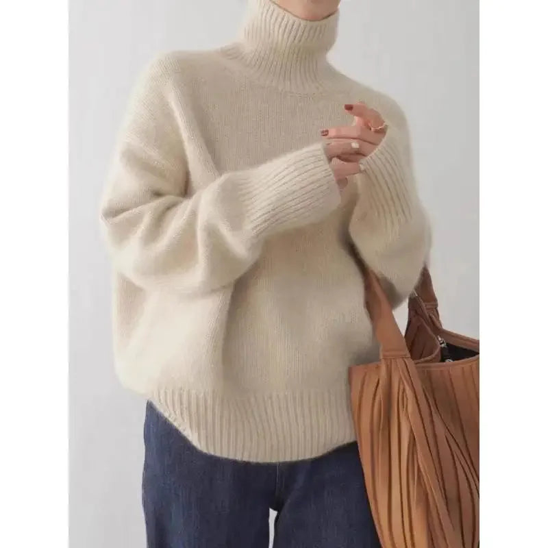100% Wool Turtleneck Pullover Sweater For Women