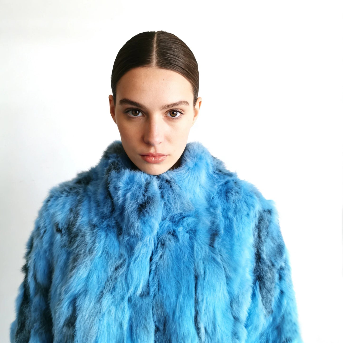 Tonfur Mandarin Collar Rabbit Fur Patchwork Coat For Women