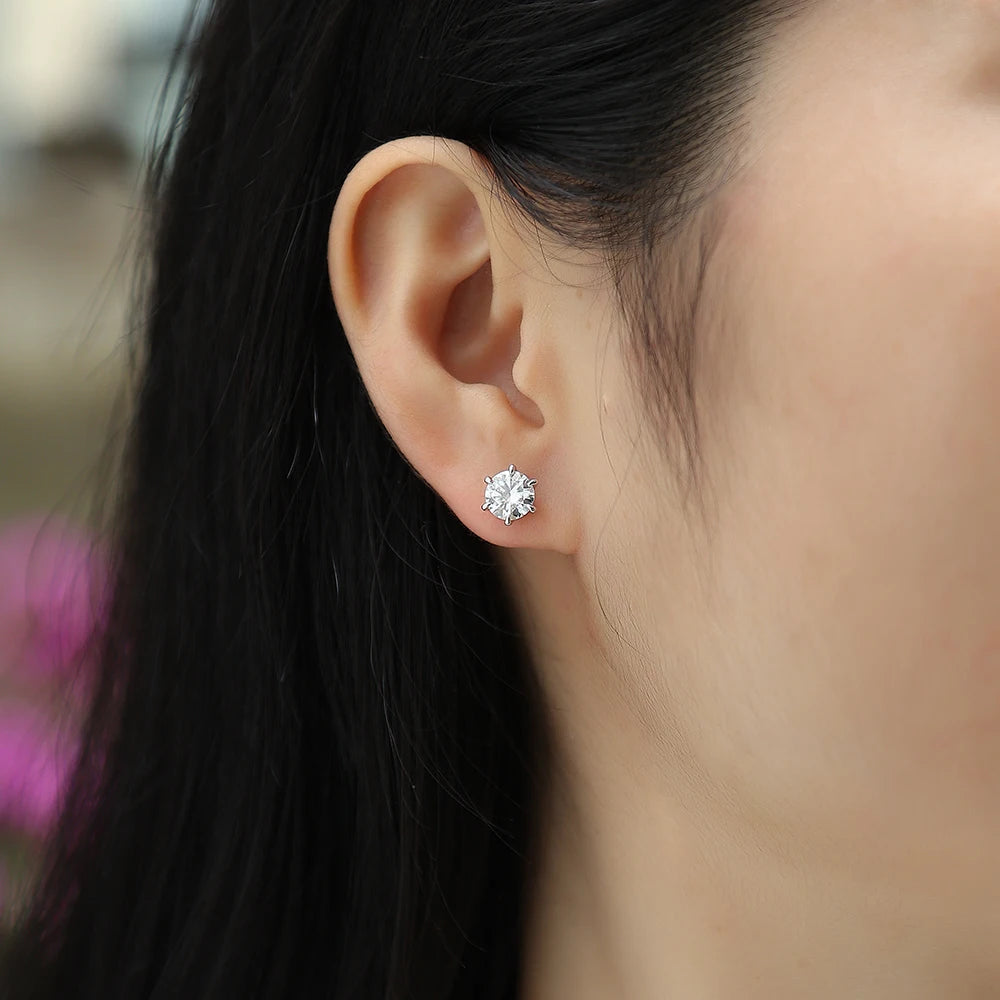 JIUZUAN Moissanite 6-Prong Stud Earrings 925 Sterling Silver Gold Plated