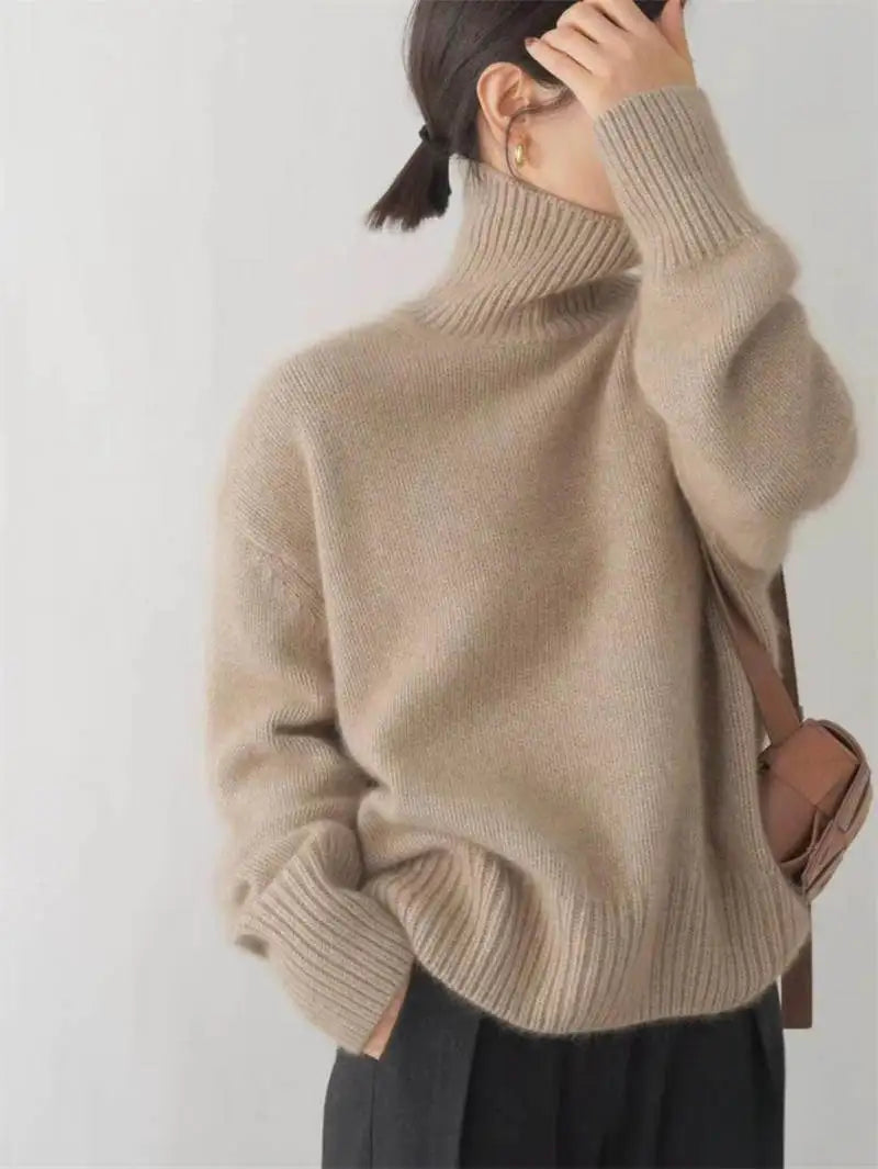 100% Wool Turtleneck Pullover Sweater For Women