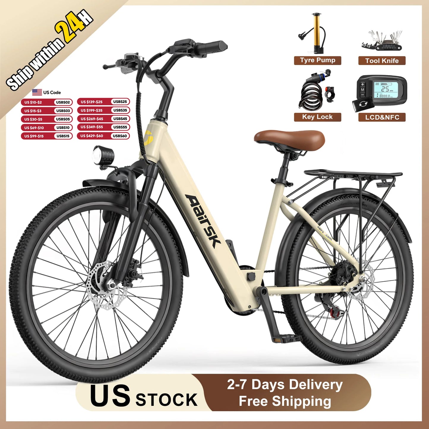 Aairsk Electric Mountain Bike 7-Speed 468Wh Battery