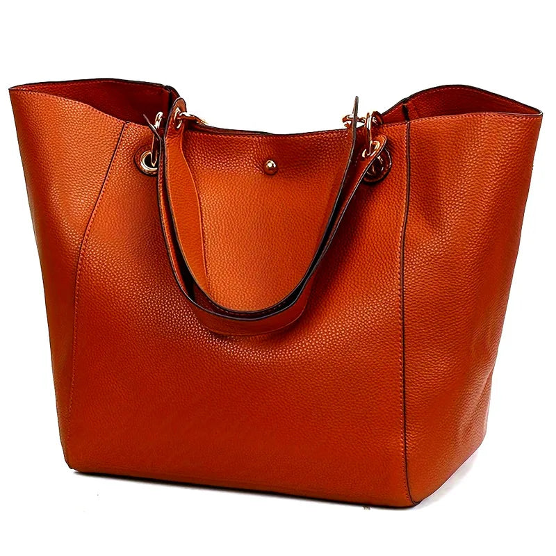 Large Capacity Women's Handbag - Fashion Synthetic Leather Bucket Bag with Detachable Shoulder Strap, gold Hardware and