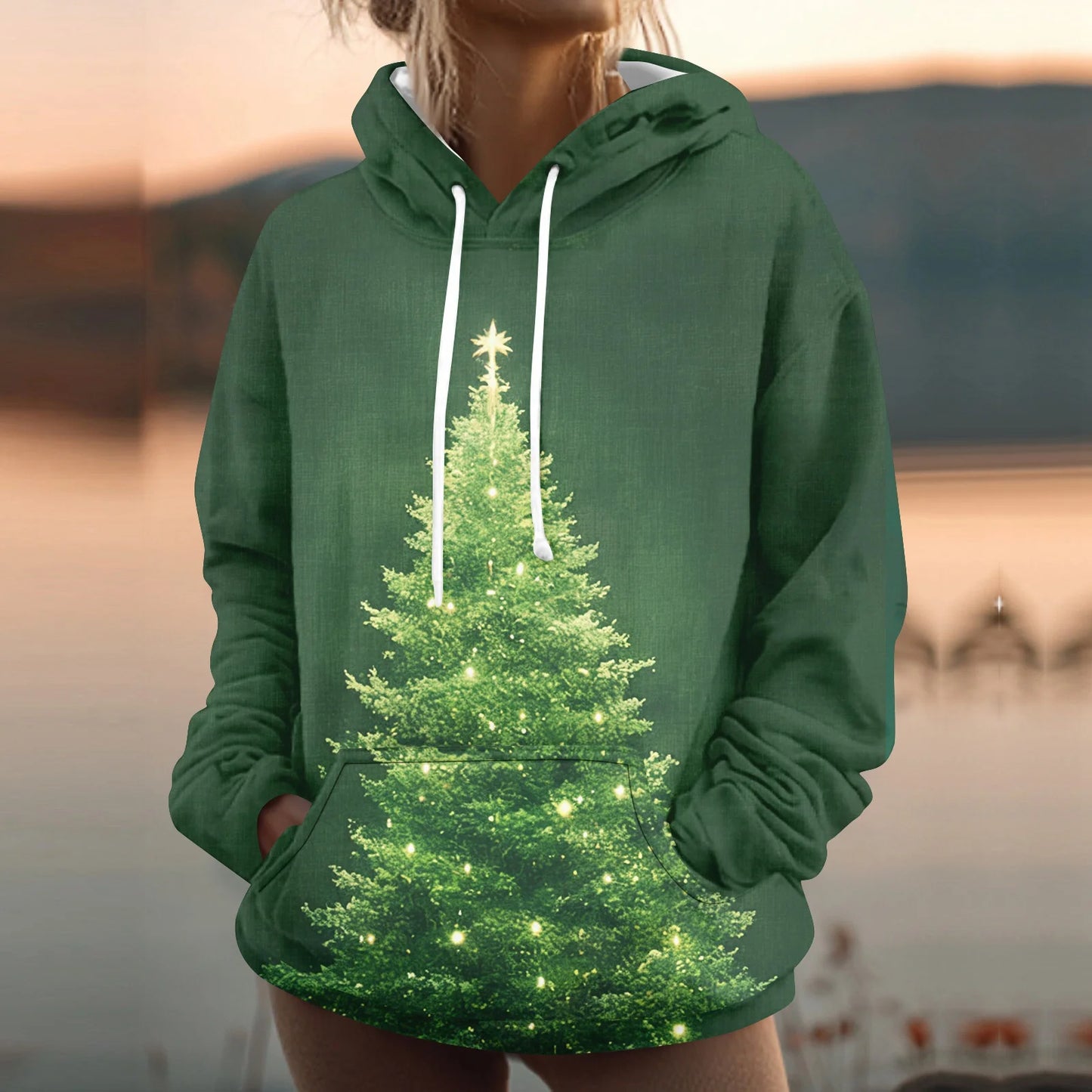 Womens Hooded Sweatshirt Printed Casual With Pockets