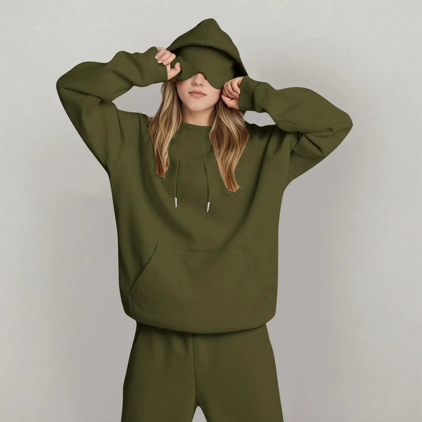 Unisex Hooded Sweatshirt With Built In Eye Mask Pullover