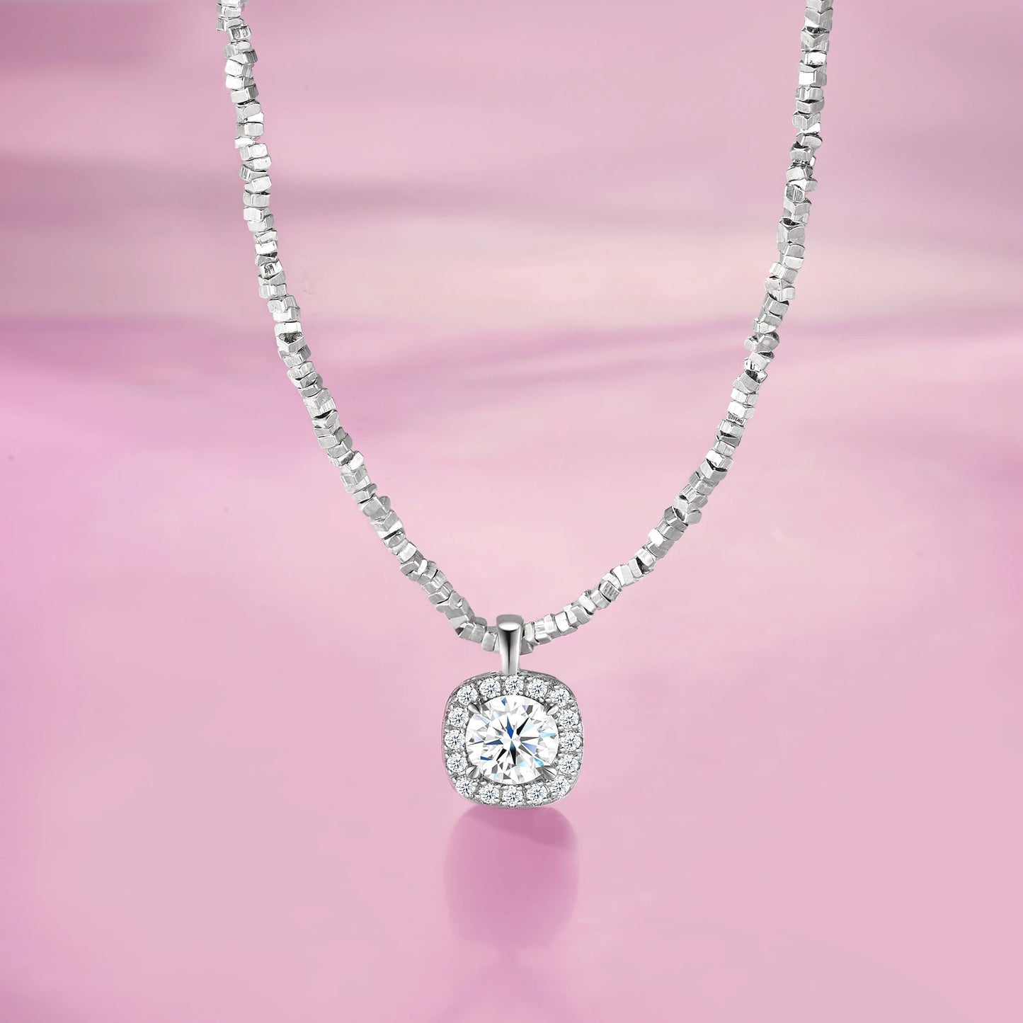 JIUZUAN Moissanite Square Pendant Necklace 925 Silver Plated Jewelry