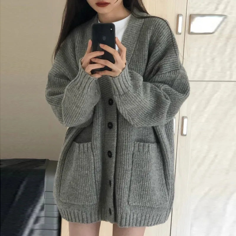Women Cardigan Sweater Loose V Neck Jacket