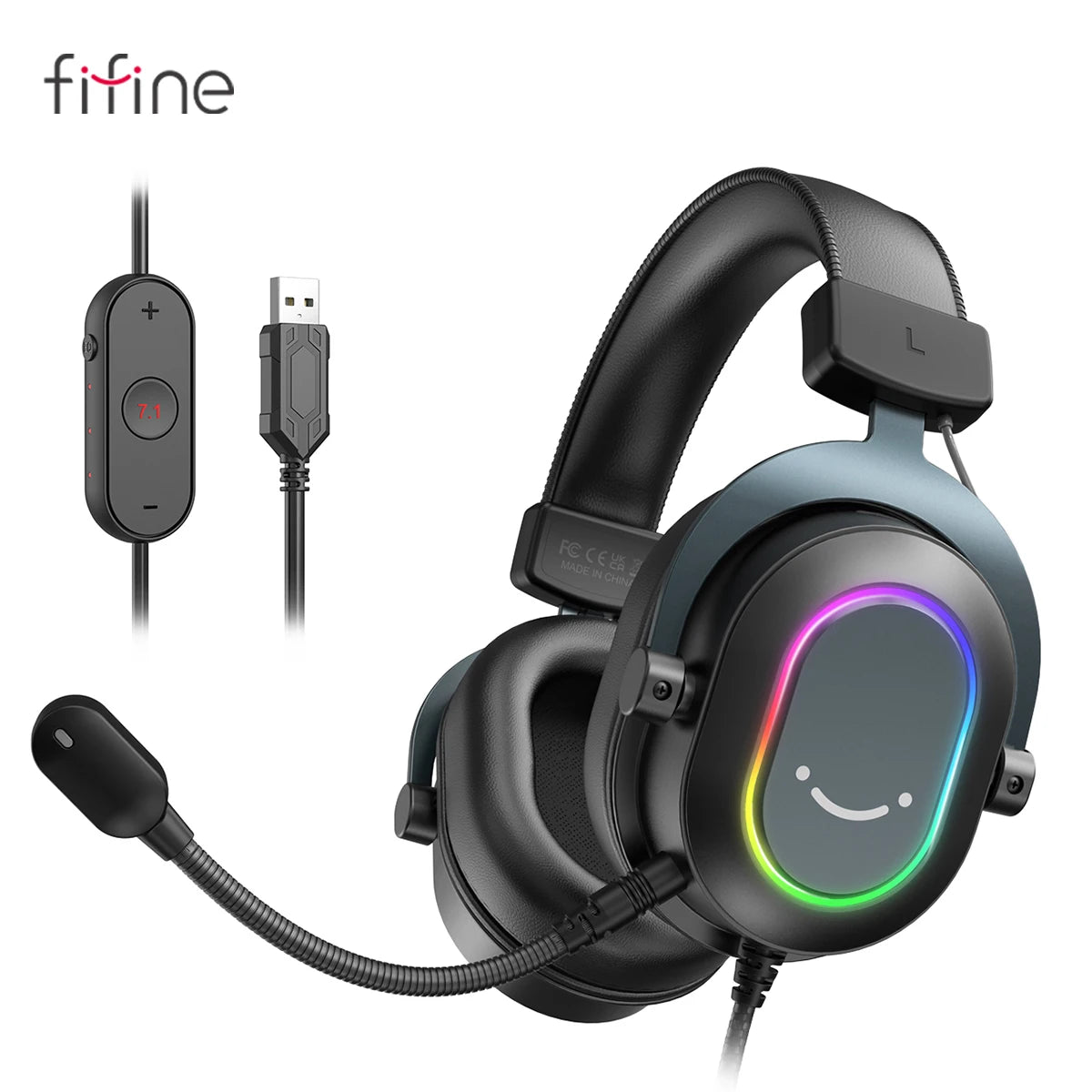 FIFINE Dynamic RGB Gaming Headset With Mic 7.1 Surround