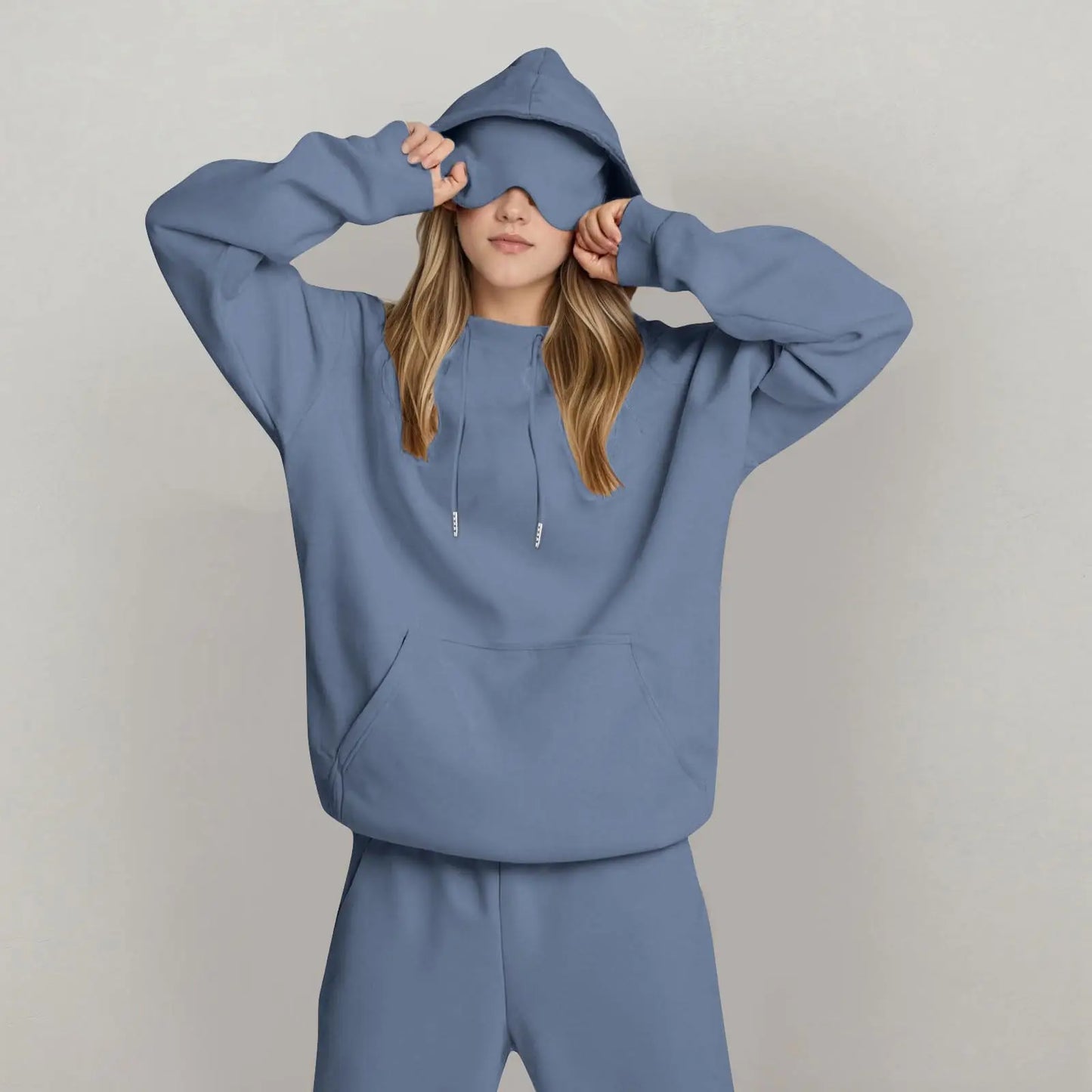 Unisex Hooded Sweatshirt With Built In Eye Mask Pullover