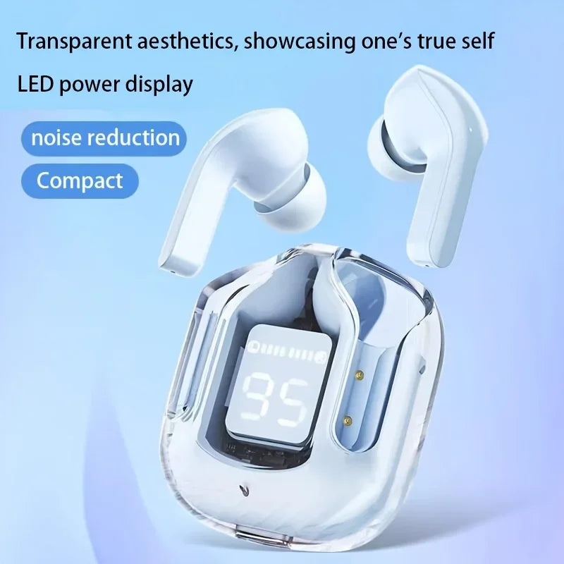 Wireless Earbuds Bluetooth 5.3 LED Case Transparent Design USB C