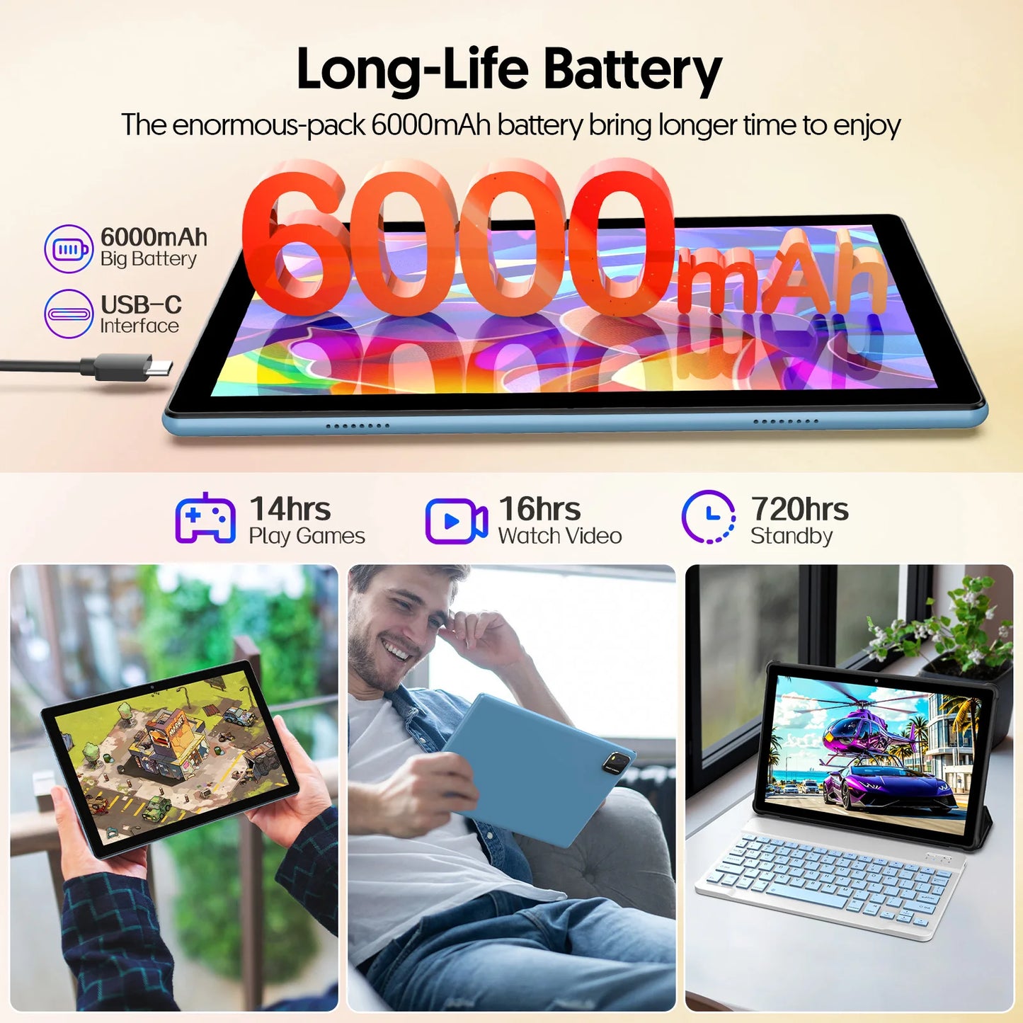 BAKEN Android 14 Tablet Quad-Core 6GB RAM 64GB ROM