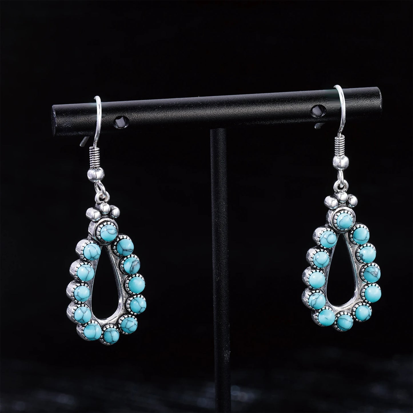925 Silver Turquoise Drop Earrings With 12 Turquoise Stones