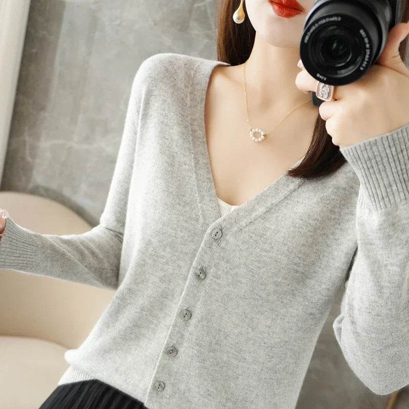 V Neck Cardigan For Women Knit Loose Fit Sweater